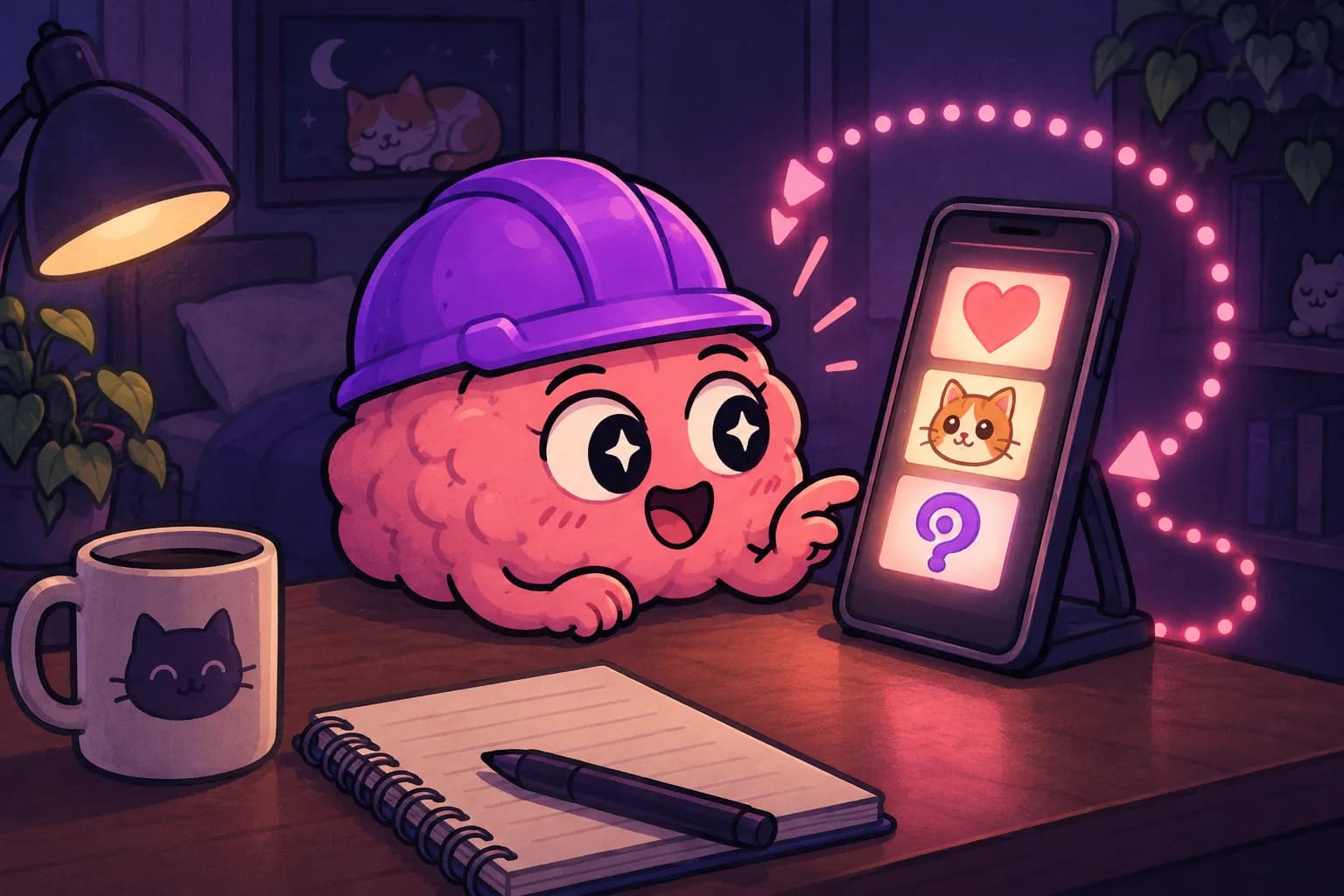A wide-eyed brain anticipates another reward from a glowing phone.